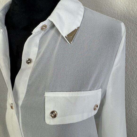 Guess White‎ Sheer Button-Up Blouse With Gold Accents Size M - Picture 1 of 8